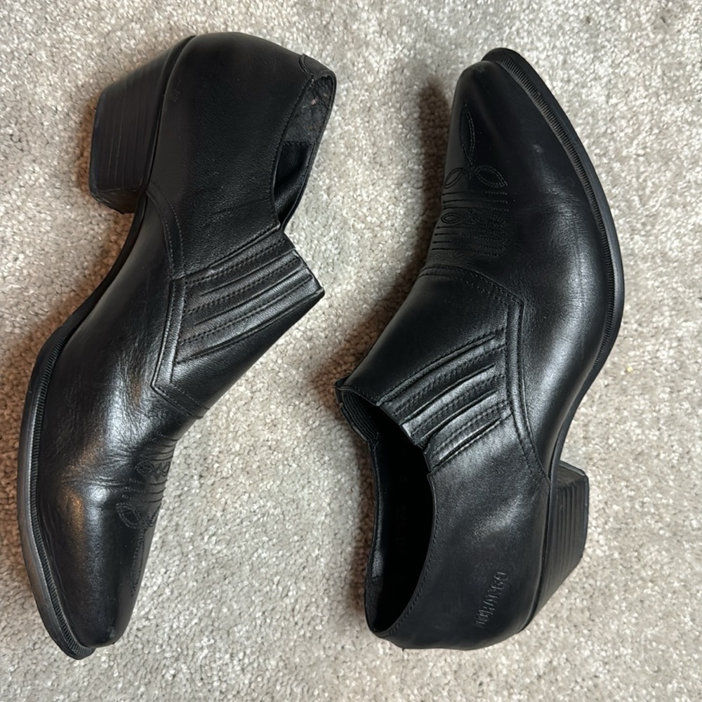 Black Leather Durango Heeled Ankle Cowboy Boots Moto Stitching Pointed Toe Sz 8 - Picture 6 of 12